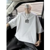 Baskılı Oversize Bisiklet Yaka T-shirt - Beyaz