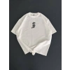 Baskılı Oversize Bisiklet Yaka T-shirt - Beyaz