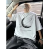 Baskılı Oversize Bisiklet Yaka T-shirt - Beyaz