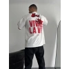 Baskılı Oversize Bisiklet Yaka T-shirt - Beyaz
