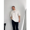 Baskılı Oversize Bisiklet Yaka T-shirt - Beyaz