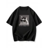 Baskılı Oversize Bisiklet Yaka T-shirt - Siyah