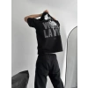 Baskılı Oversize Bisiklet Yaka T-shirt - Siyah