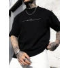 Baskılı Oversize Bisiklet Yaka T-shirt - Siyah