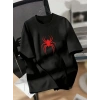 Baskılı Oversize Bisiklet Yaka T-shirt - Siyah