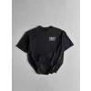 Baskılı Oversize Bisiklet Yaka T-shirt - Siyah