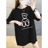 Baskılı Oversize Bisiklet Yaka T-shirt - Siyah
