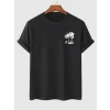 Baskılı Oversize Bisiklet Yaka T-shirt - Siyah
