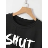 Baskılı Oversize Bisiklet Yaka T-shirt - Siyah