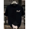 Baskılı Oversize Bisiklet Yaka T-shirt - Siyah