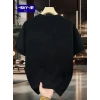 Baskılı Oversize Bisiklet Yaka T-shirt - Siyah