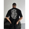 Baskılı Oversize Bisiklet Yaka T-shirt - Siyah