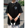Baskılı Oversize Bisiklet Yaka T-shirt - Siyah
