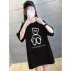 Baskılı Oversize Bisiklet Yaka T-shirt - Siyah