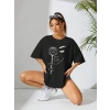 Baskılı Oversize T-shirt - Siyah