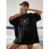 Baskılı Oversize T-shirt - Siyah