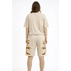 Bej Oversize Baskılı Tişört Şort Takım Cepli Şort Yazlık Rahat Günlük Kombin - Bej