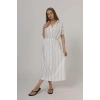Beli Lastikli Elbise - Beyaz