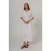 Beli Lastikli Elbise - Beyaz