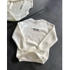Bisiklet Yaka Üç İplik Baskılı Oversize SweatShirt - Beyaz