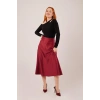 Çan Kesim Midi Bordo Saten Etek