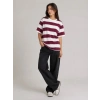 Çizgili Oversize Tişört Bisiklet Yaka Kısa Kol Yazlık T-Shirt - Bordo