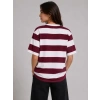 Çizgili Oversize Tişört Bisiklet Yaka Kısa Kol Yazlık T-Shirt - Bordo