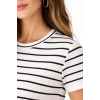 Çizgili Yazlık Triko T-Shirt Bisiklet Yaka Rahat Kalıp Tişört - Beyaz