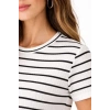 Çizgili Yazlık Triko T-Shirt Bisiklet Yaka Rahat Kalıp Tişört - Beyaz