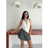 Dantel Detaylı Derin Dekolte Body Şık Kolsuz Yazlık Bodysuit - Beyaz