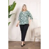 Desenli Püsküllü Viskon Bluz Bebe Yaka Kısa Kollu Big Size Rahat Kesim - Desenli