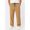 Erkek 2li Bürümcük Kumaş Beli Lastikli Bağcıklı Bol Paça Pantolon - Beyaz/Vizon