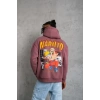 Erkek 3 İplik Pamuklu Kapüşonlu Baskılı Cepli Oversize Sweatshirt Hoodie - Gül Kurusu