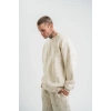 Erkek 3 İplik Pamuklu Yağ Yıkamalı Sweatshirt Double Oversize Bisiklet Yaka Uzun Kol - Krem