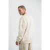 Erkek 3 İplik Pamuklu Yağ Yıkamalı Sweatshirt Double Oversize Bisiklet Yaka Uzun Kol - Krem