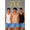Erkek 3’lü Kolsuz Sporcu Atlet Seti Yazlık Bisiklet Yakalı - Siyah, Bej, Beyaz