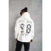Erkek 98 Baskılı Kapşonlu Sweat - Beyaz