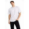 Erkek Asit Yıkama Bisiklet Yaka Kısa Kollu Oversize T-Shirt Tişört - Beyaz