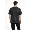 Erkek Asit Yıkama Bisiklet Yaka Kısa Kollu Oversize T-Shirt Tişört - Siyah