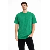 Erkek Asit Yıkama Bisiklet Yaka Kısa Kollu Oversize T-Shirt Tişört - Yeşil