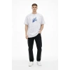 Erkek Asit Yıkamalı Oversize Tişört Future Worlds Baskılı Bisiklet Yaka Kısa Kollu Streetwear %100 Pamuk Street Style T-Shirt - Beyaz