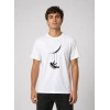 Erkek Astronot Ay Temalı Tişört Kısa Kol Yazlık Bisiklet Yaka T-Shirt - Beyaz