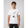 Erkek Astronot Ay Temalı Tişört Kısa Kol Yazlık Bisiklet Yaka T-Shirt - Beyaz