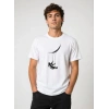 Erkek Astronot Ay Temalı Tişört Kısa Kol Yazlık Bisiklet Yaka T-Shirt - Beyaz