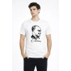 Erkek Atatürk Baskılı Tişört Kısa Kollu Bisiklet Yaka T-Shirt - Beyaz