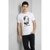 Erkek Atatürk Baskılı Tişört Kısa Kollu Bisiklet Yaka T-Shirt - Beyaz