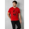 Erkek Atatürk Baskılı Tişört Kısa Kollu Bisiklet Yaka T-Shirt - Kırmızı