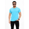 Erkek Basic Tişört Bisiklet Yaka Kısa Kol Günlük Yazlık Slim Fit T-Shirt - Açık Mavi