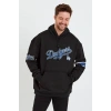 Erkek Baskılı Kapşonlu Üç Iplik Oversize Sweatshirt - Siyah