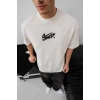 Erkek Baskılı Oversize T-shirt - Beyaz